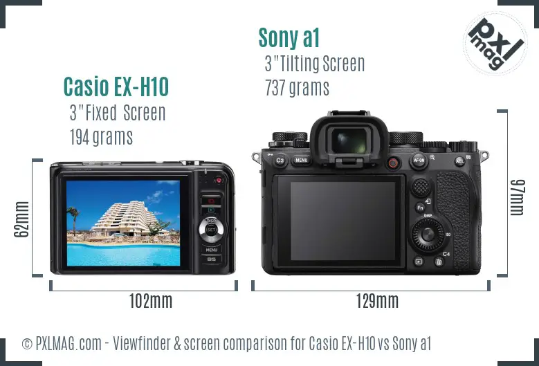 Casio EX-H10 vs Sony a1 Screen and Viewfinder comparison