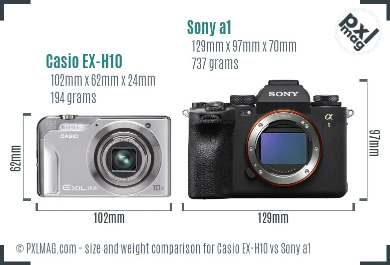 Casio EX-H10 vs Sony a1 size comparison