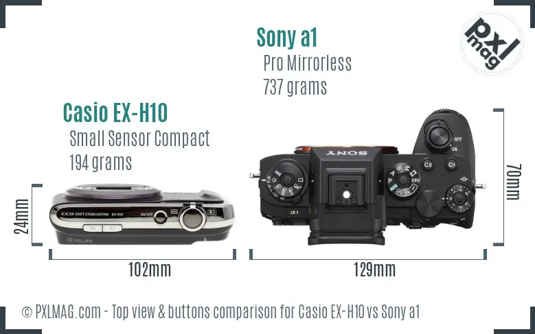 Casio EX-H10 vs Sony a1 top view buttons comparison