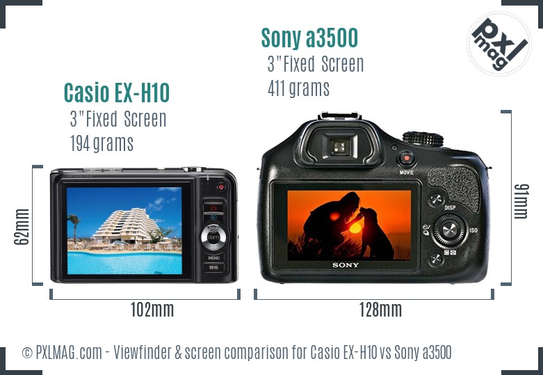 Casio EX-H10 vs Sony a3500 Screen and Viewfinder comparison