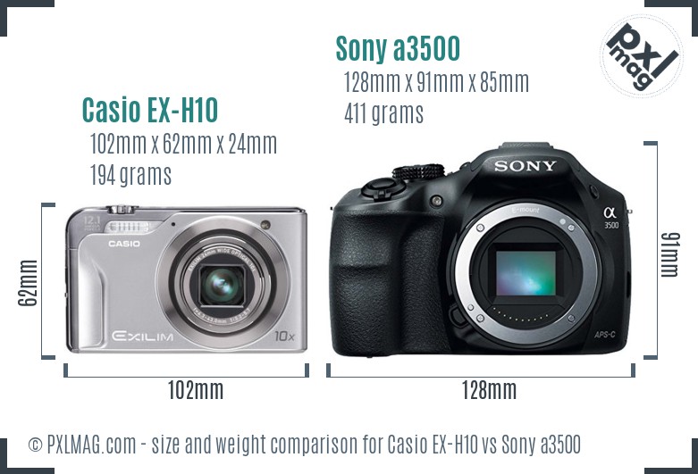 Casio EX-H10 vs Sony a3500 size comparison