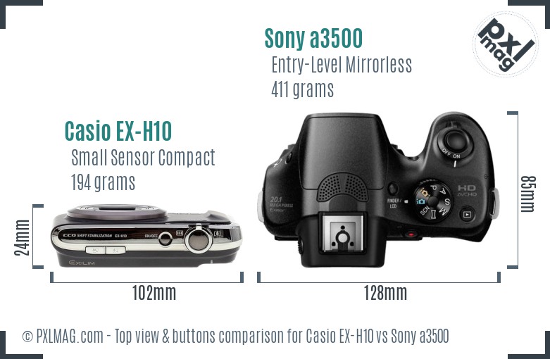 Casio EX-H10 vs Sony a3500 top view buttons comparison