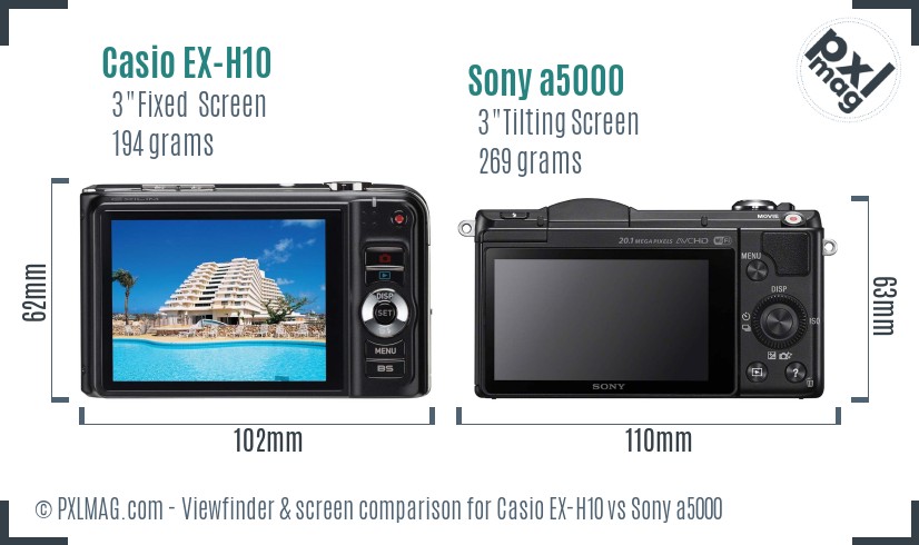 Casio EX-H10 vs Sony a5000 Screen and Viewfinder comparison