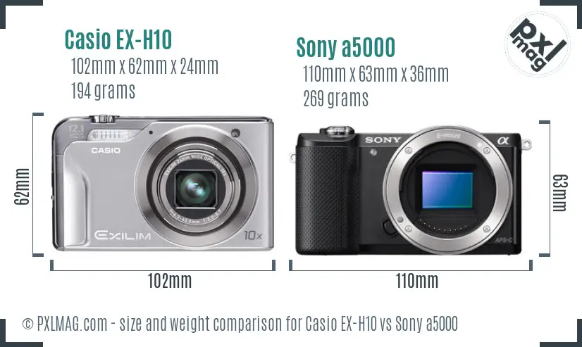 Casio EX-H10 vs Sony a5000 size comparison