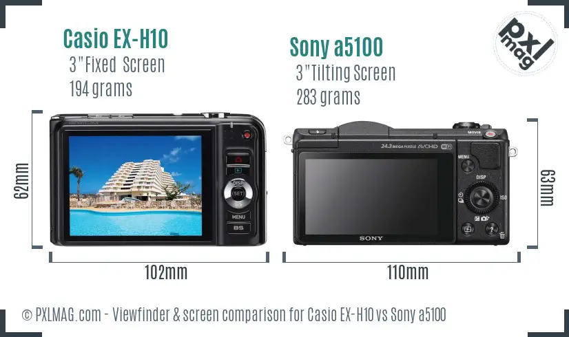 Casio EX-H10 vs Sony a5100 Screen and Viewfinder comparison