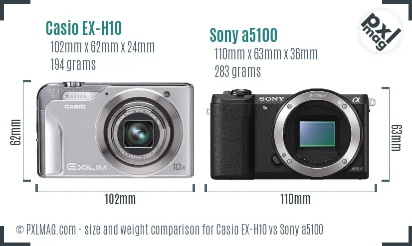 Casio EX-H10 vs Sony a5100 size comparison