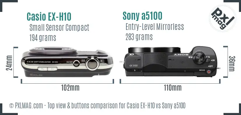 Casio EX-H10 vs Sony a5100 top view buttons comparison