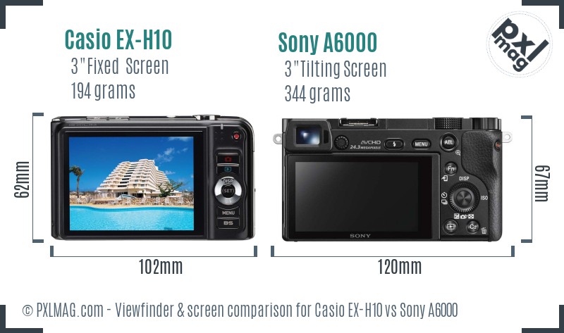 Casio EX-H10 vs Sony A6000 Screen and Viewfinder comparison