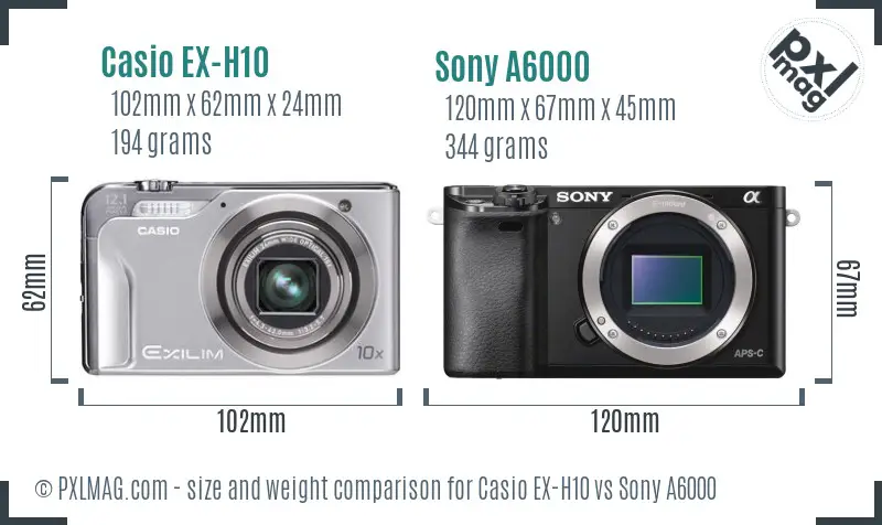 Casio EX-H10 vs Sony A6000 size comparison