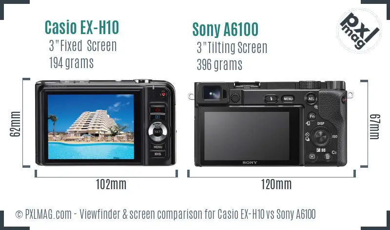 Casio EX-H10 vs Sony A6100 Screen and Viewfinder comparison