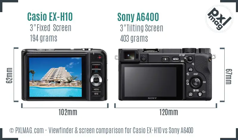 Casio EX-H10 vs Sony A6400 Screen and Viewfinder comparison