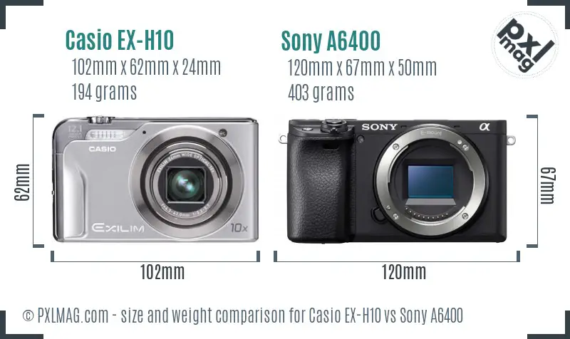 Casio EX-H10 vs Sony A6400 size comparison