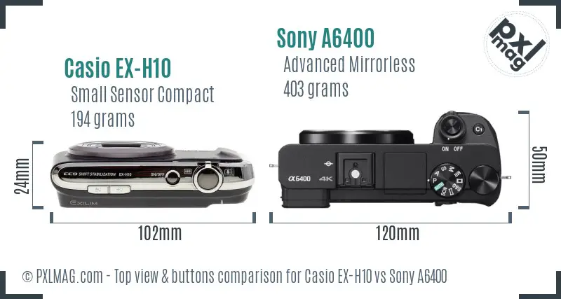 Casio EX-H10 vs Sony A6400 top view buttons comparison