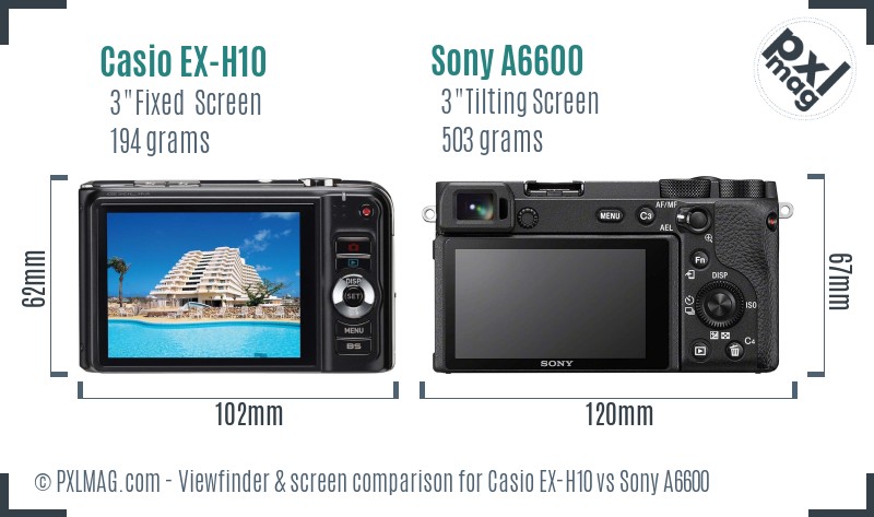 Casio EX-H10 vs Sony A6600 Screen and Viewfinder comparison