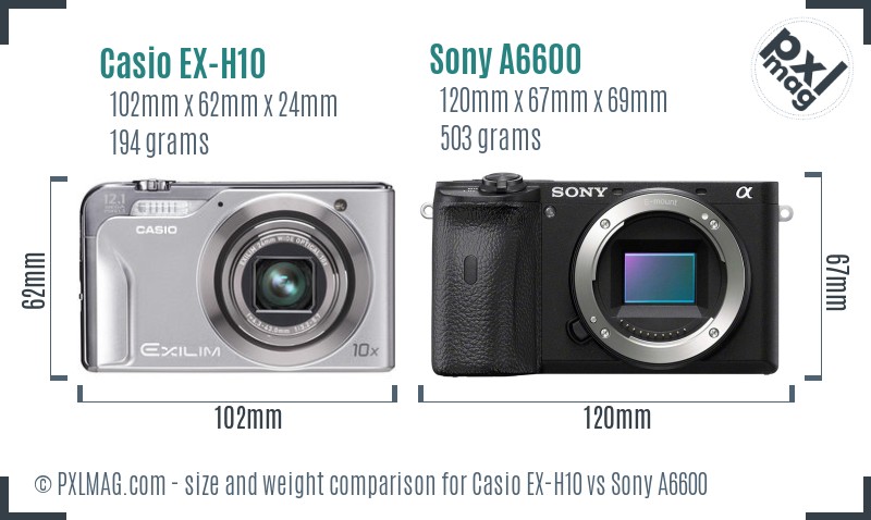 Casio EX-H10 vs Sony A6600 size comparison