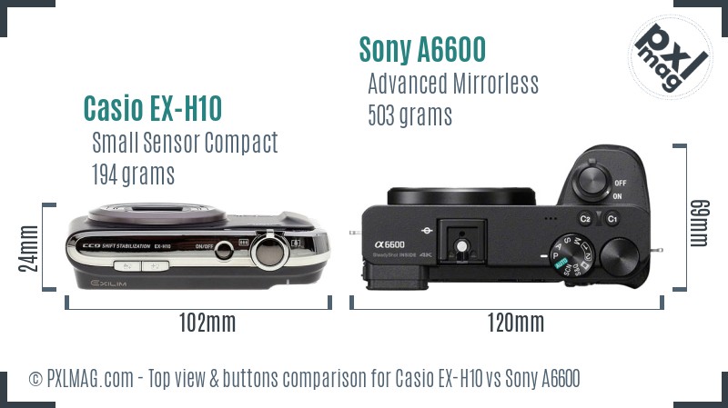 Casio EX-H10 vs Sony A6600 top view buttons comparison
