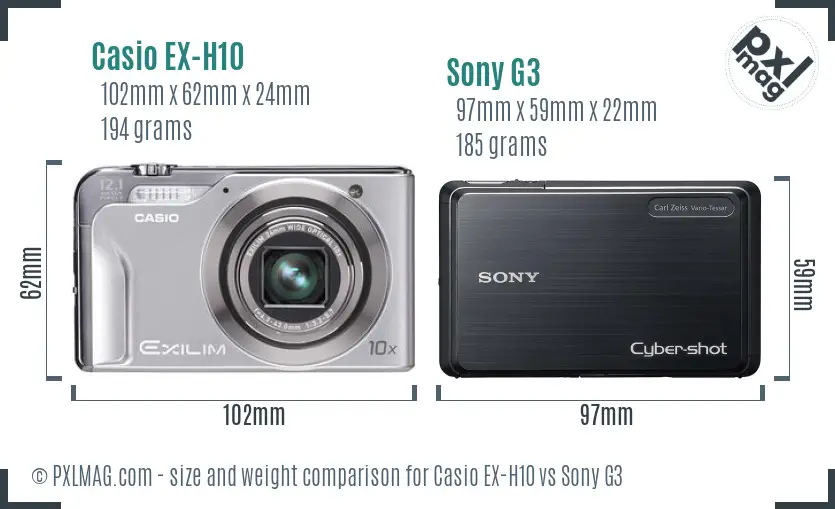 Casio EX-H10 vs Sony G3 size comparison