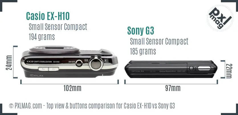 Casio EX-H10 vs Sony G3 top view buttons comparison