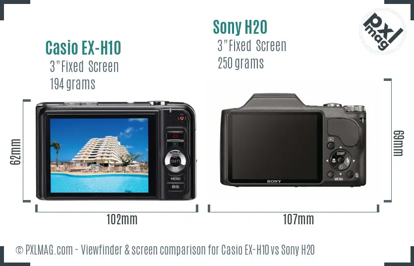 Casio EX-H10 vs Sony H20 Screen and Viewfinder comparison