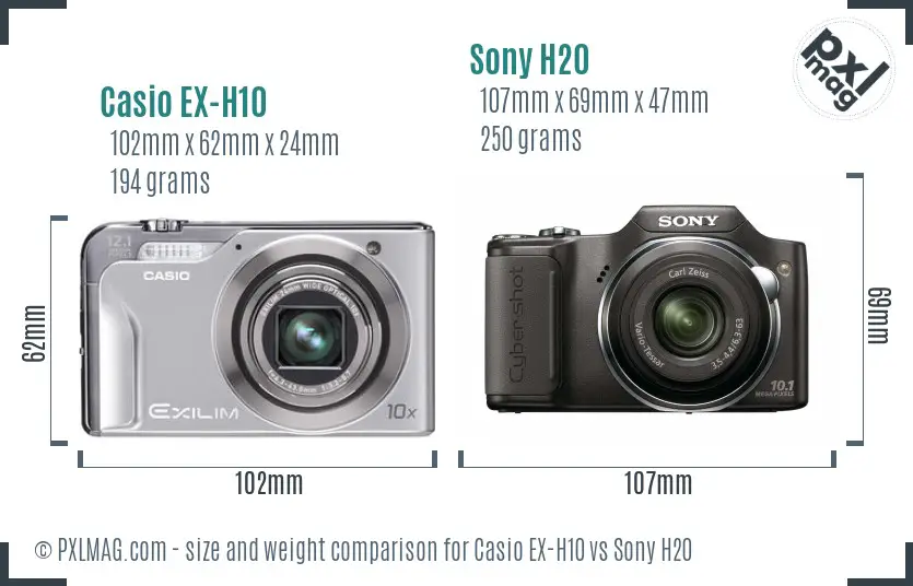 Casio EX-H10 vs Sony H20 size comparison