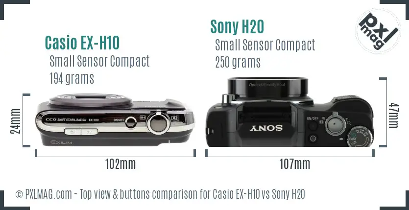Casio EX-H10 vs Sony H20 top view buttons comparison