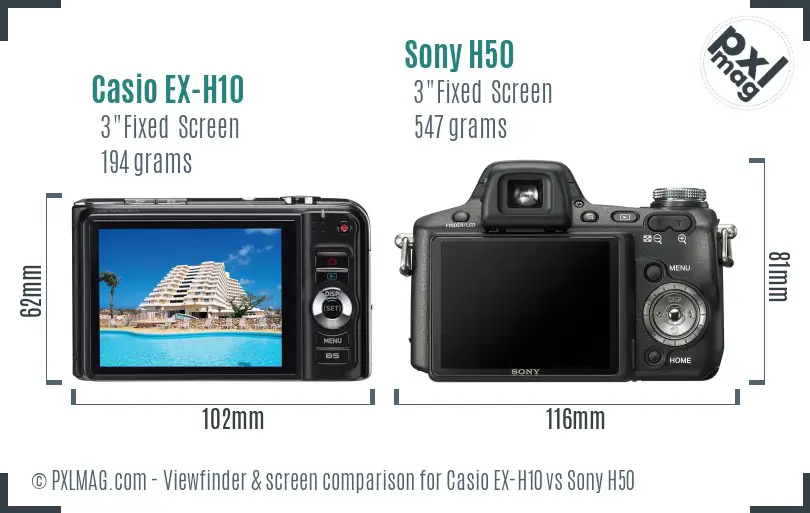 Casio EX-H10 vs Sony H50 Screen and Viewfinder comparison Casio EX-H10 vs Sony H50 Screen and Viewfinder comparison
