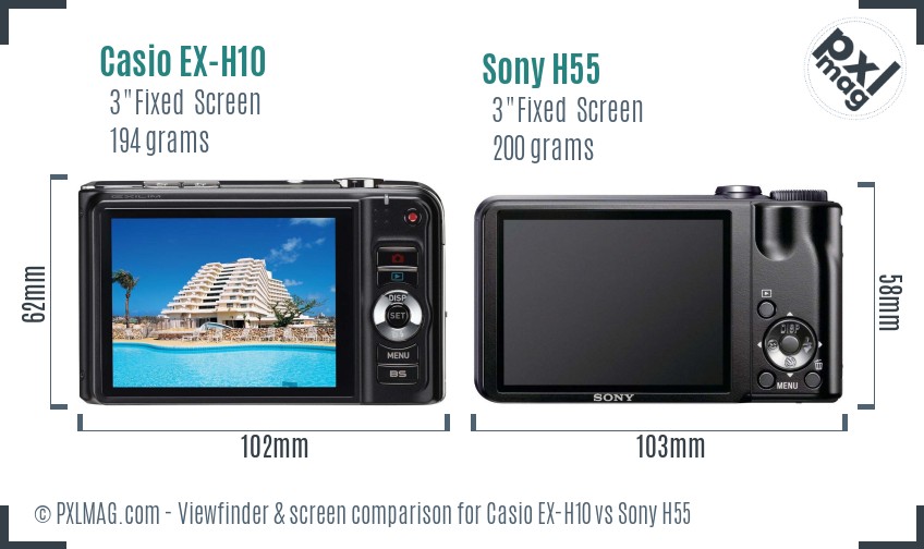 Casio EX-H10 vs Sony H55 Screen and Viewfinder comparison