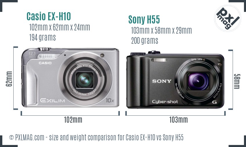 Casio EX-H10 vs Sony H55 size comparison