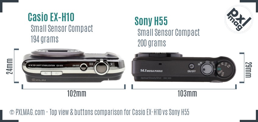 Casio EX-H10 vs Sony H55 top view buttons comparison