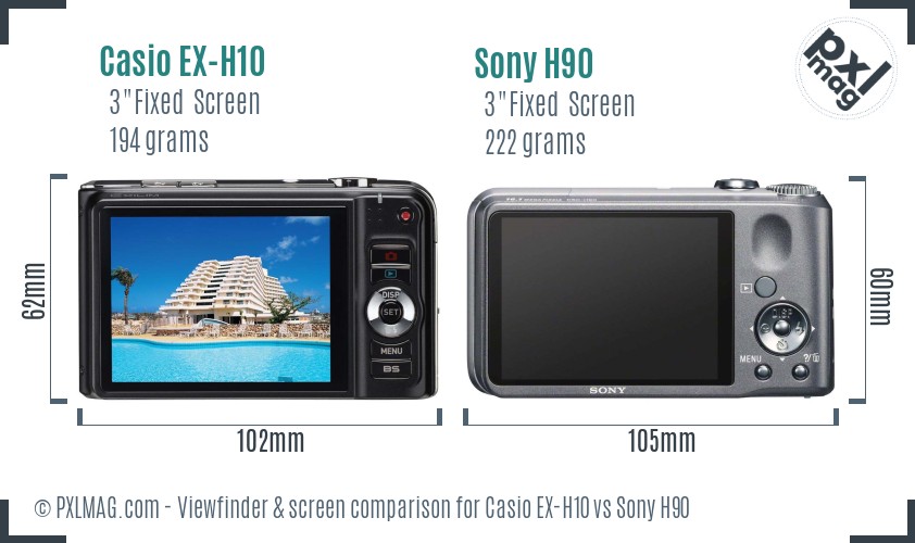 Casio EX-H10 vs Sony H90 Screen and Viewfinder comparison