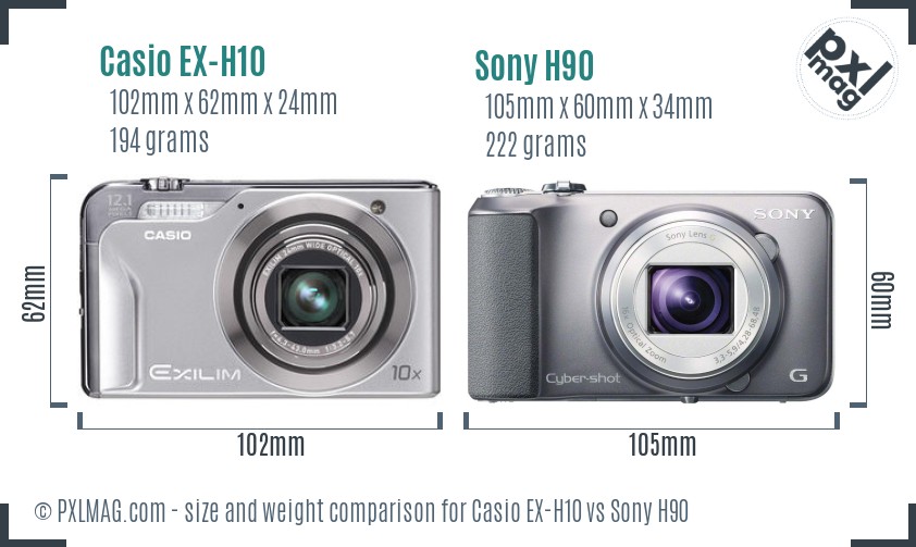 Casio EX-H10 vs Sony H90 size comparison Casio EX-H10 vs Sony H90 size comparison