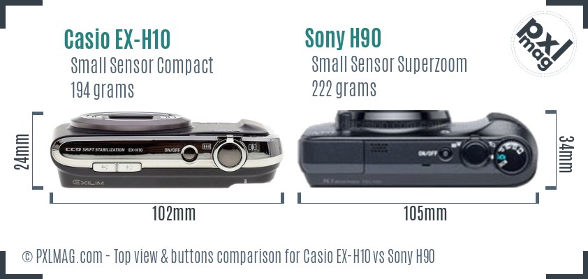 Casio EX-H10 vs Sony H90 top view buttons comparison
