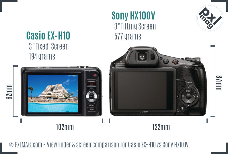 Casio EX-H10 vs Sony HX100V Screen and Viewfinder comparison