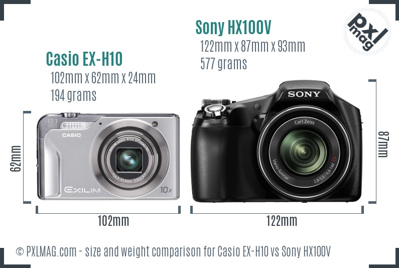 Casio EX-H10 vs Sony HX100V size comparison