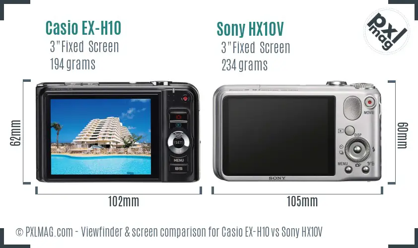 Casio EX-H10 vs Sony HX10V Screen and Viewfinder comparison