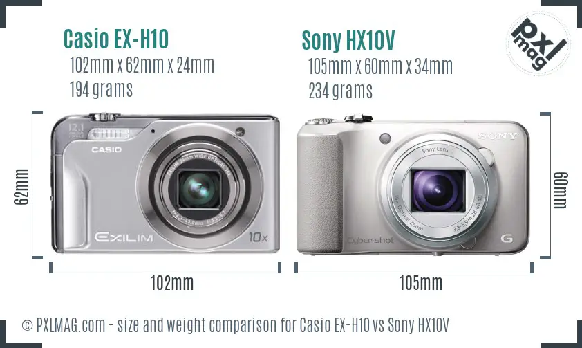 Casio EX-H10 vs Sony HX10V size comparison