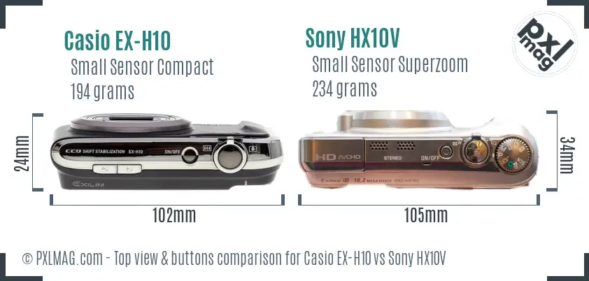 Casio EX-H10 vs Sony HX10V top view buttons comparison
