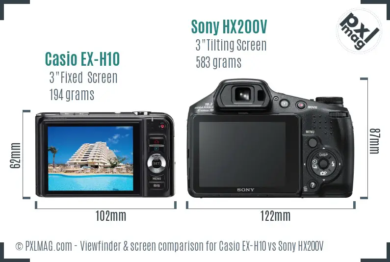 Casio EX-H10 vs Sony HX200V Screen and Viewfinder comparison