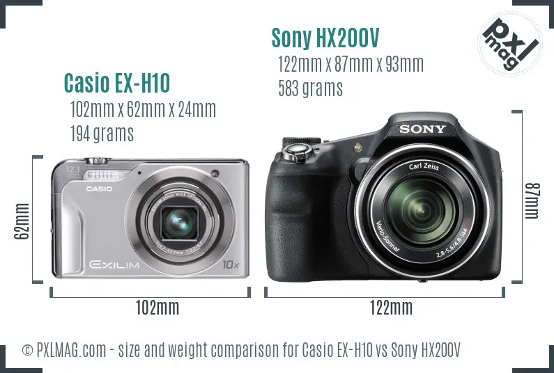 Casio EX-H10 vs Sony HX200V size comparison