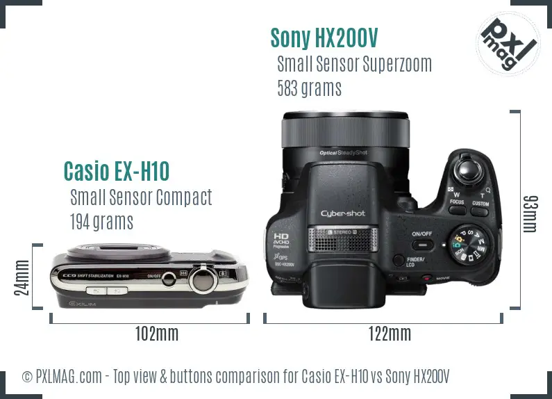 Casio EX-H10 vs Sony HX200V top view buttons comparison