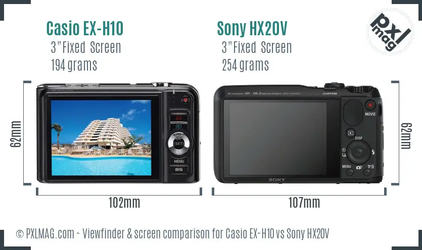 Casio EX-H10 vs Sony HX20V Screen and Viewfinder comparison