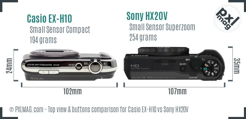 Casio EX-H10 vs Sony HX20V top view buttons comparison