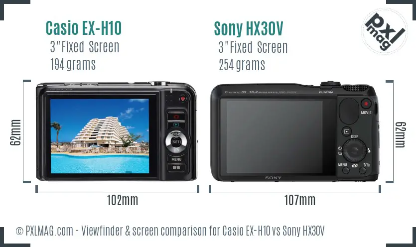 Casio EX-H10 vs Sony HX30V Screen and Viewfinder comparison