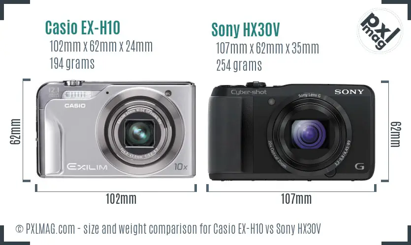 Casio EX-H10 vs Sony HX30V size comparison