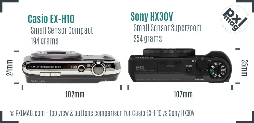 Casio EX-H10 vs Sony HX30V top view buttons comparison