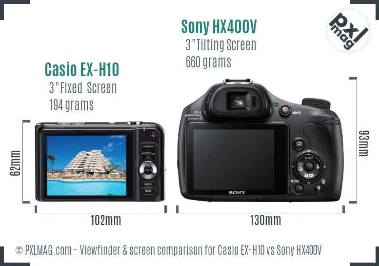 Casio EX-H10 vs Sony HX400V Screen and Viewfinder comparison