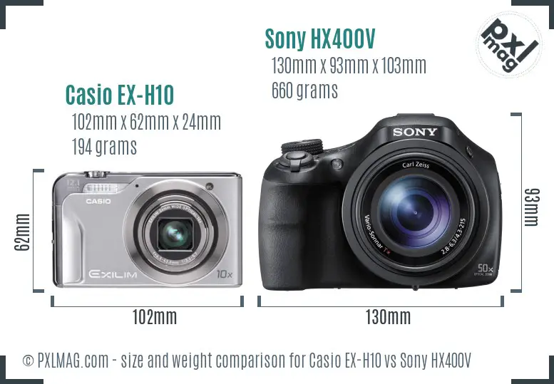 Casio EX-H10 vs Sony HX400V size comparison