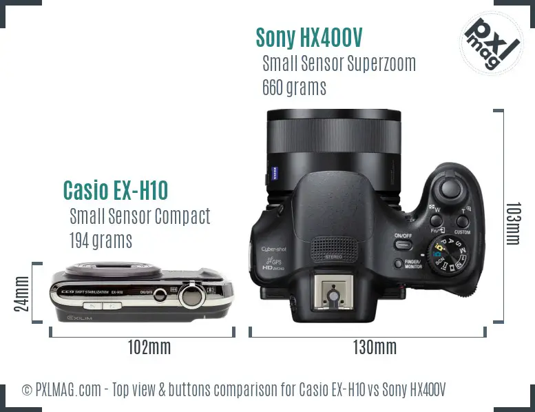 Casio EX-H10 vs Sony HX400V top view buttons comparison