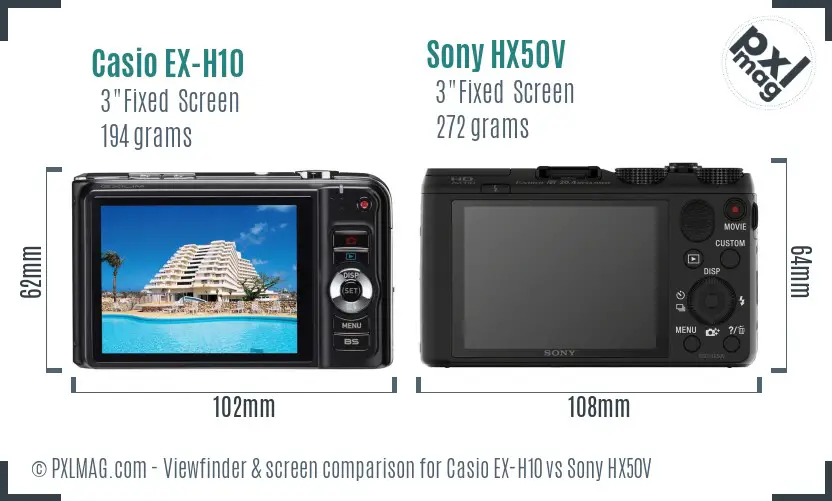 Casio EX-H10 vs Sony HX50V Screen and Viewfinder comparison Casio EX-H10 vs Sony HX50V Screen and Viewfinder comparison