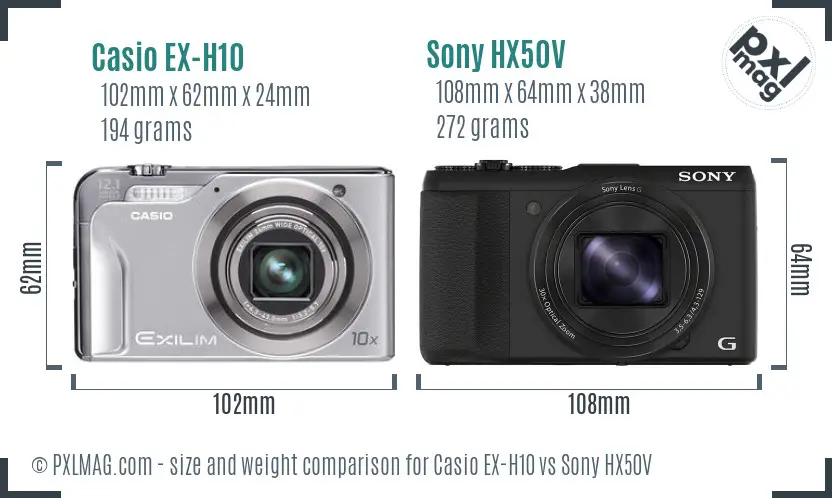 Casio EX-H10 vs Sony HX50V size comparison Casio EX-H10 vs Sony HX50V size comparison